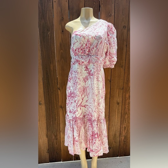 Express Pink and White Ruffled One Shoulder Sundress - Picture 3 of 6